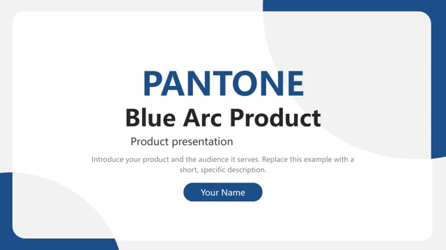 Capa de produto com PANTONE, arcos azuis nos cantos e um espaço para o nome.