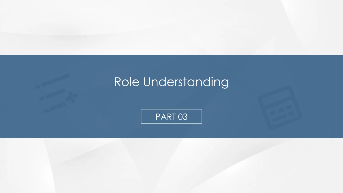 Uma faixa azul horizontal abre Role Understanding com Part 03 em contorno.