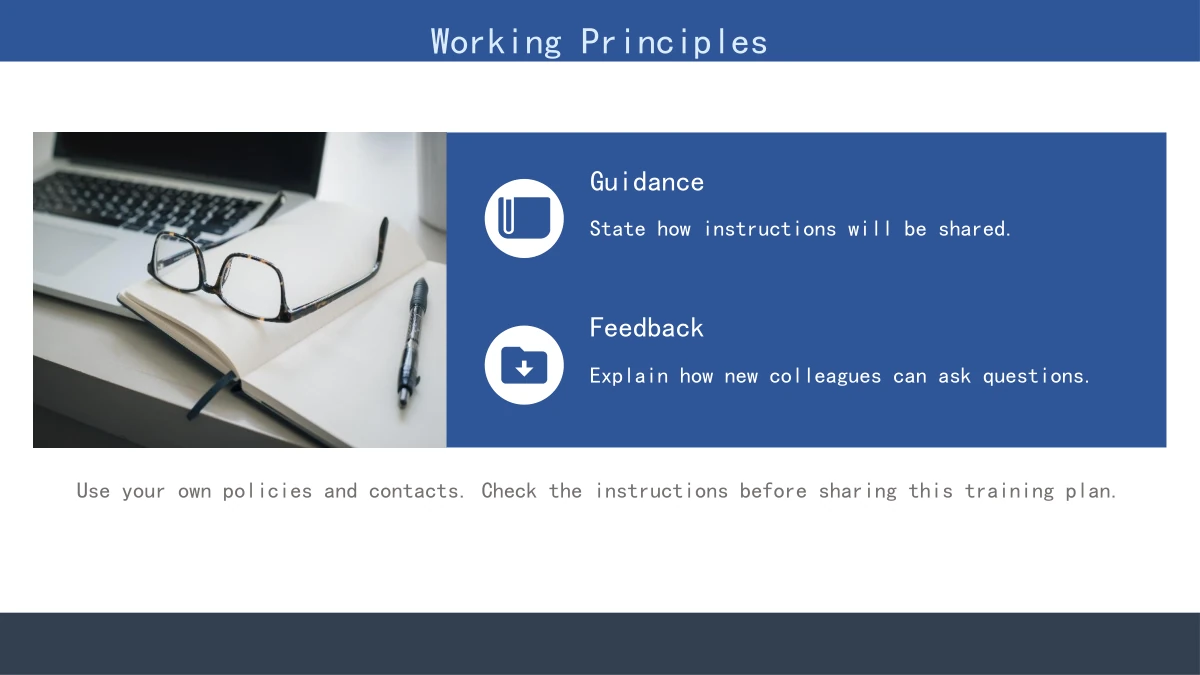 The glasses-and-notebook photo sits left of a blue panel with Guidance and Feedback prompts; a short note runs underneath.