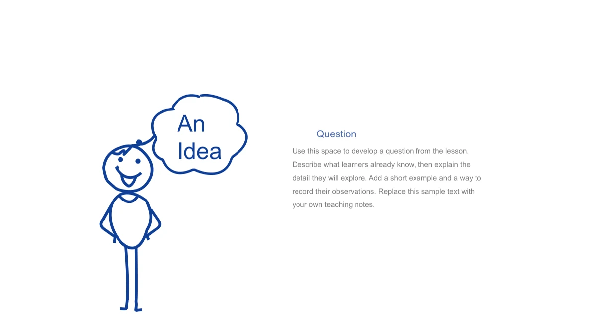 A smiling figure and rounded thought bubble stand left of a heading and broad explanatory paragraph.