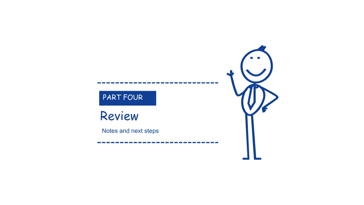 The smiling tie-wearing figure returns beside the final chapter label and dotted horizontal rules.