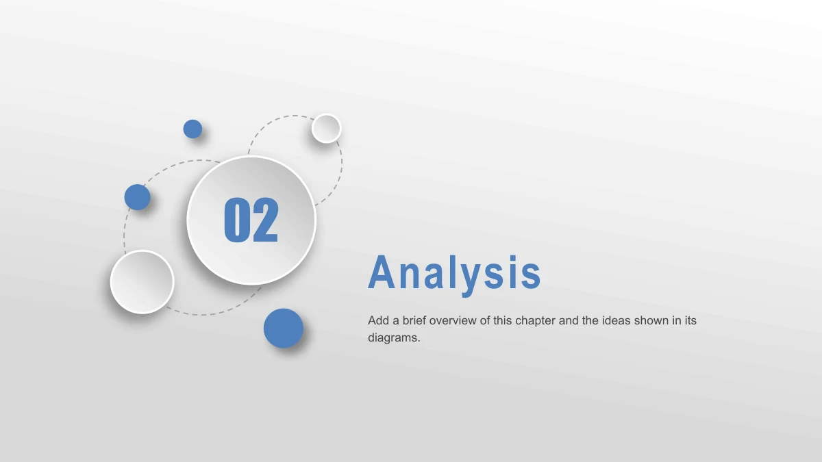 Blue Orbit Lesson Plan Presentation Template: The orbital divider returns with a large 02 disc on the left. A blue title introduces teaching analysis, with space below for a brief chapter description.