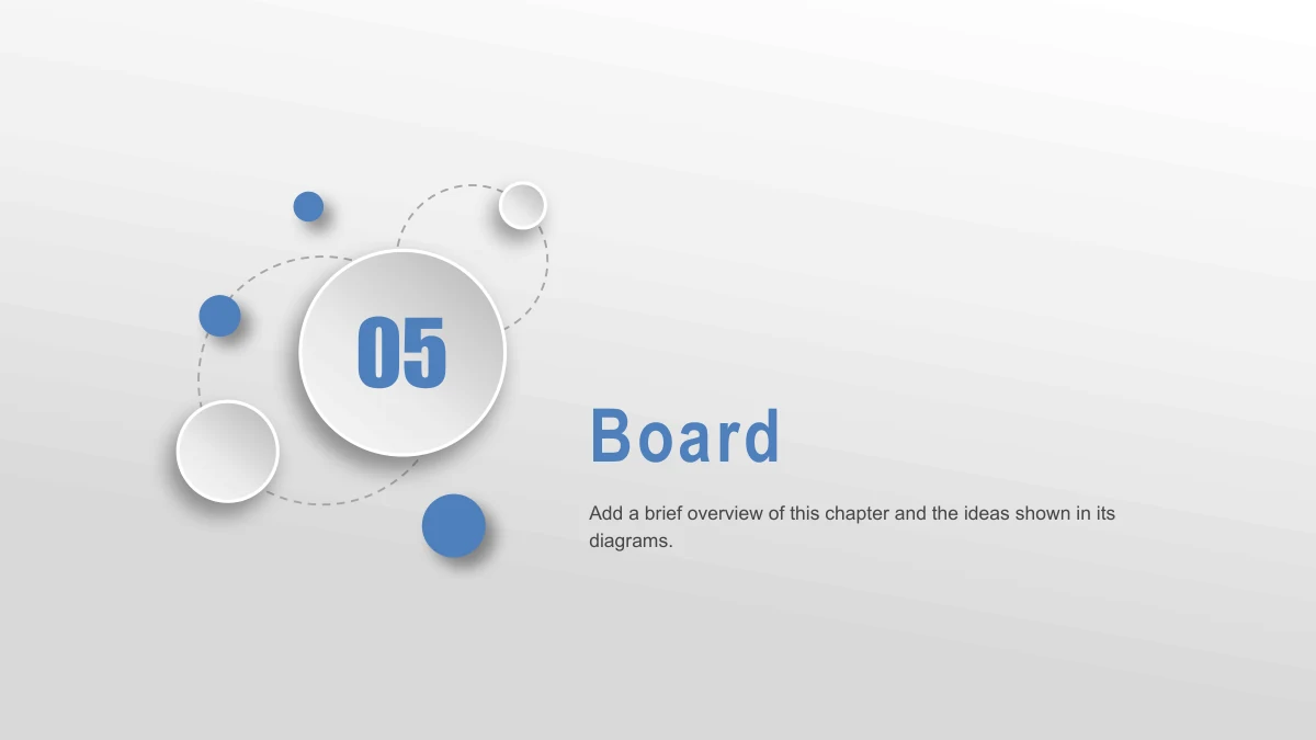 Blue Orbit Lesson Plan Presentation Template: The orbit divider uses a large raised 05 disc on the left. The blue board-design title sits above a short note on the right.