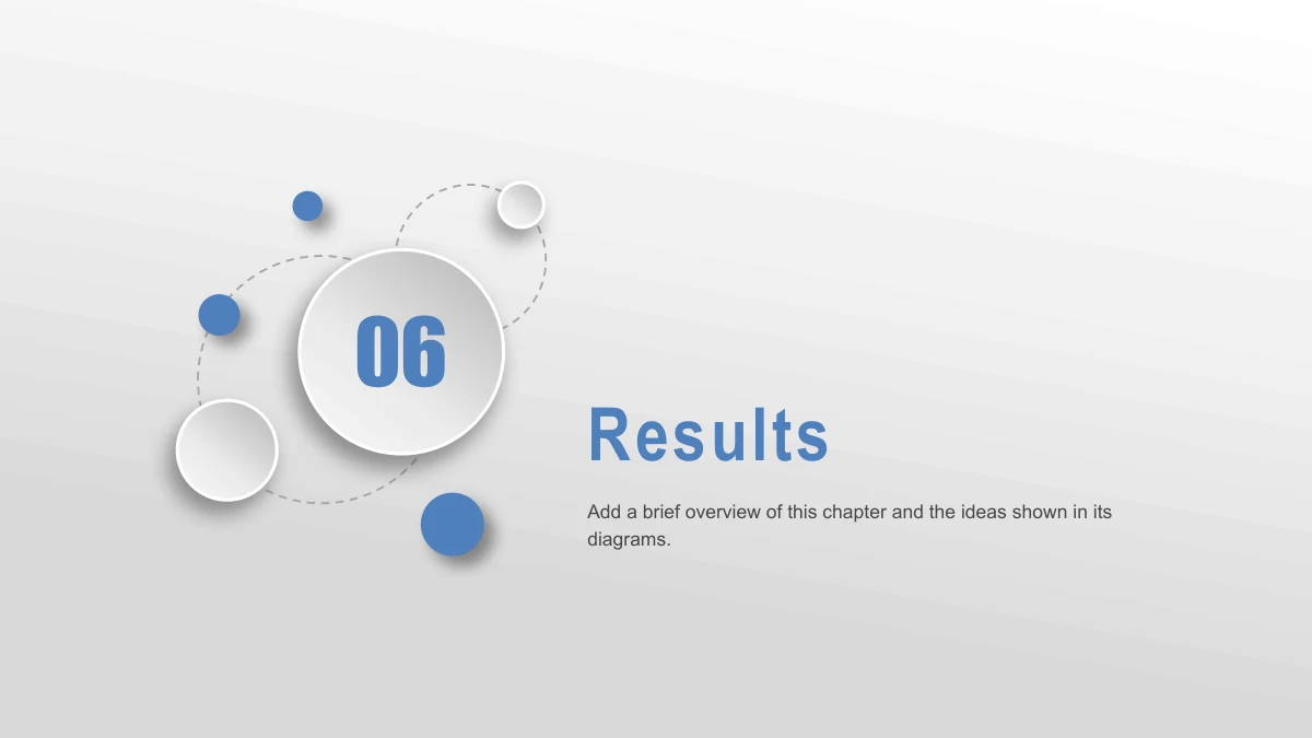 Blue Orbit Lesson Plan Presentation Template: A raised 06 disc and smaller dots sit within dotted orbital paths. The blue results title and a short chapter note fill the right side.
