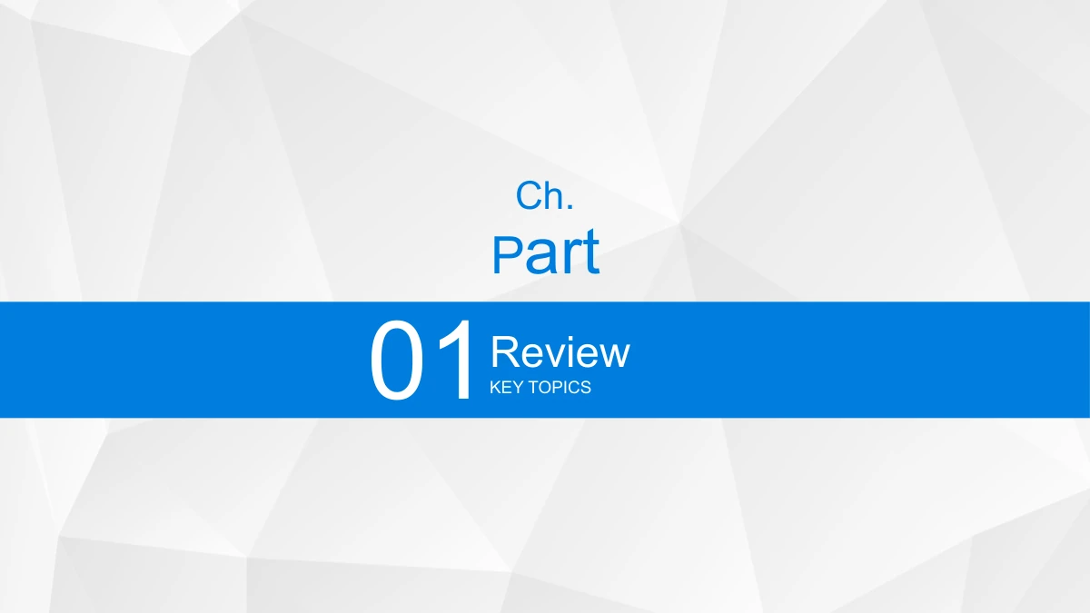Blue Pencil Teaching Presentation Template: A broad blue horizontal band carries 01 and a chapter-title area. The word Part sits above the band against the pale faceted background.