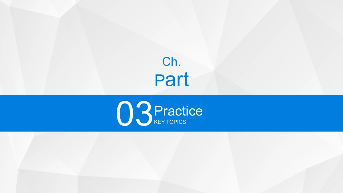 Blue Pencil Teaching Presentation Template: A broad blue band carries 03 and the chapter-title area, beneath the word Part. The pale faceted background continues across the divider.