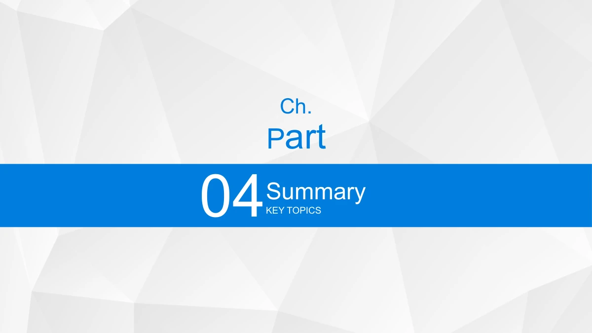 Blue Pencil Teaching Presentation Template: A broad blue horizontal band carries 04 and a chapter-title area. Part appears above it on the repeated faceted background.