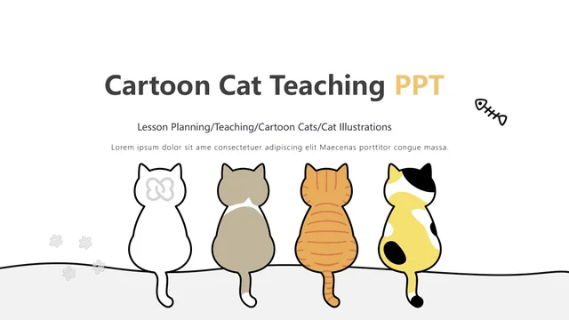 Modelo de apresentação didática com gatos: Quatro gatos de costas abaixo do título didático em uma capa branca.