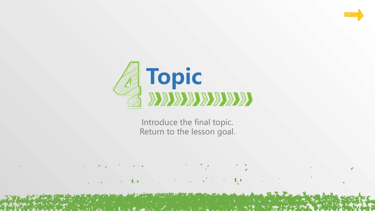 Chalk Doodle Open Lesson Presentation Template: A large green sketched 4 marks the last chapter beside a blue heading, green chevrons and two lines of notes.