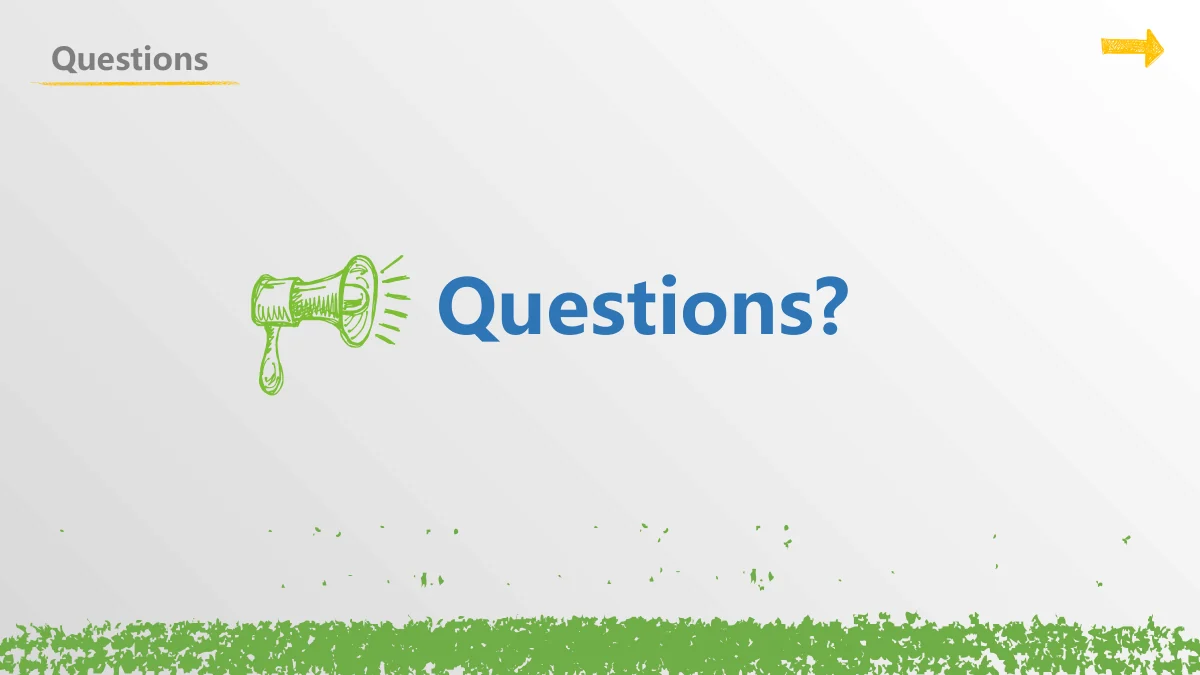 Chalk Doodle Open Lesson Presentation Template: A green sketched megaphone sits beside a large question invitation. The pale background and green textured footer match the content pages.