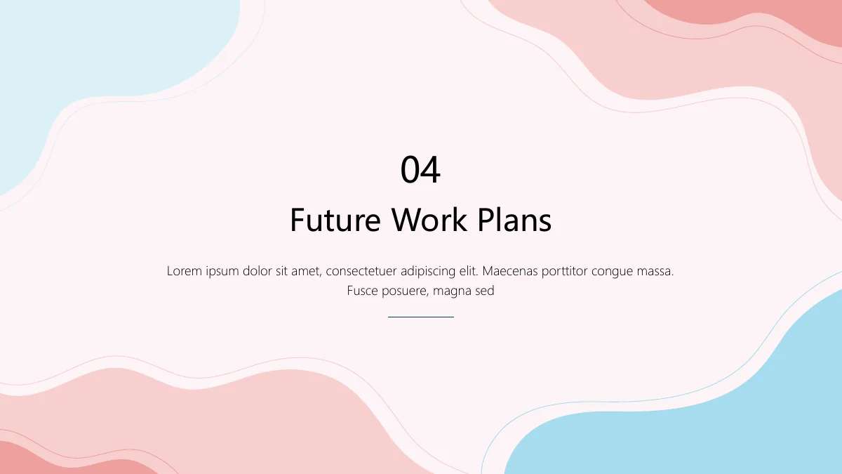 Resumo de trabalho costeiro minimalista — A seção 04 apresenta os planos de trabalho futuros com título centralizado e um breve parágrafo de exemplo.