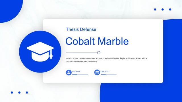 Blue graduation cap beside a white title card on a pale marble background.