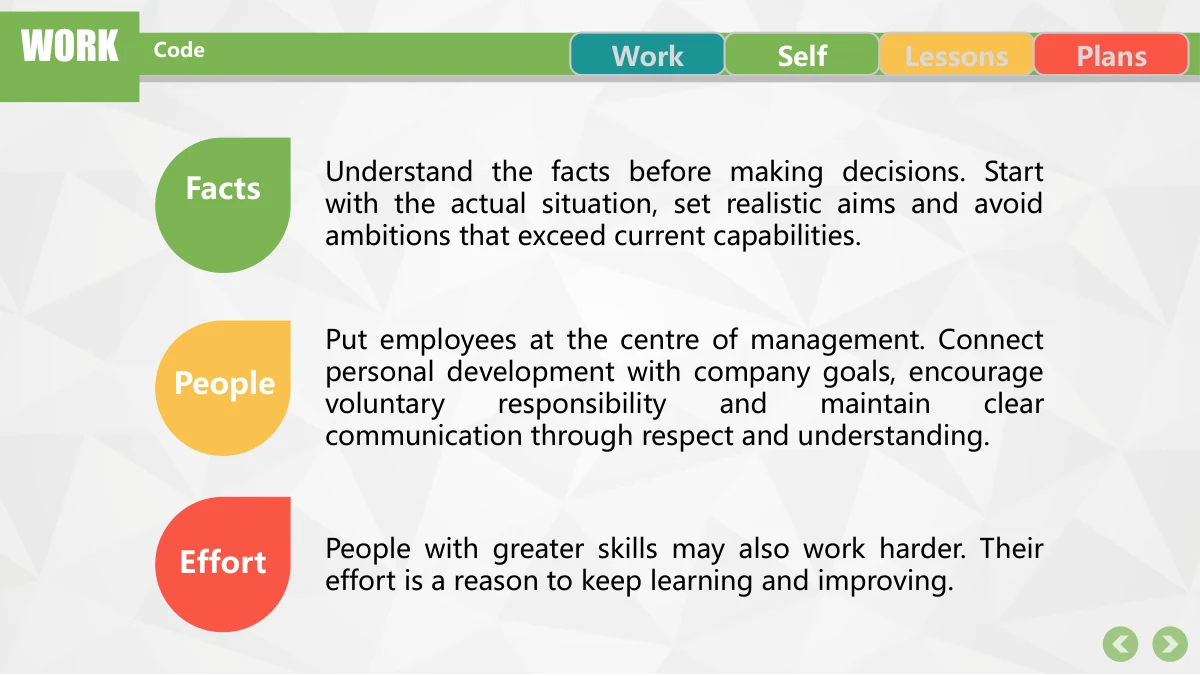 Colorful Circle Career Review Presentation Template: Three coloured droplet-shaped badges stack vertically on the left. Each badge aligns with a heading and paragraph to its right.