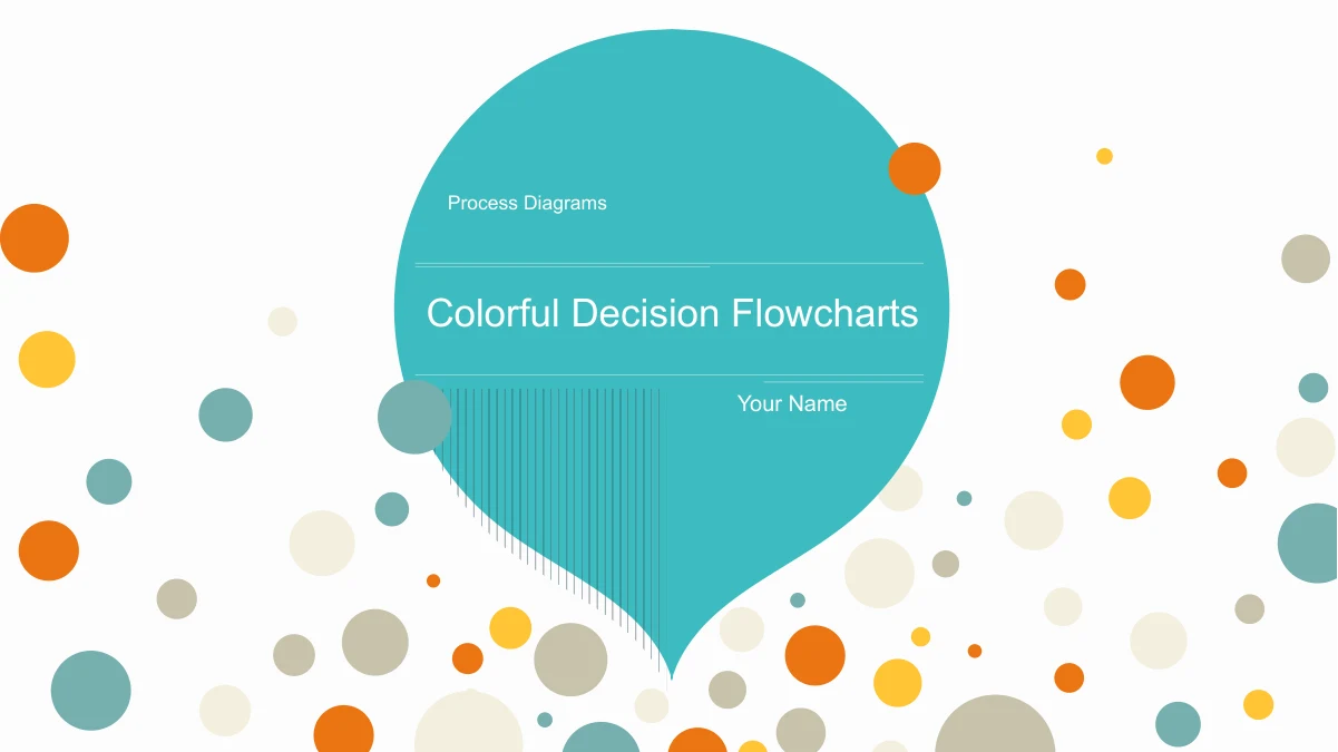 يتوسط الغلاف شكل كبير فيروزي مستدير الزوايا يحمل Colorful Decision Flowcharts وProcess Diagrams وYour Name، وتحيط به نقاط ملونة.