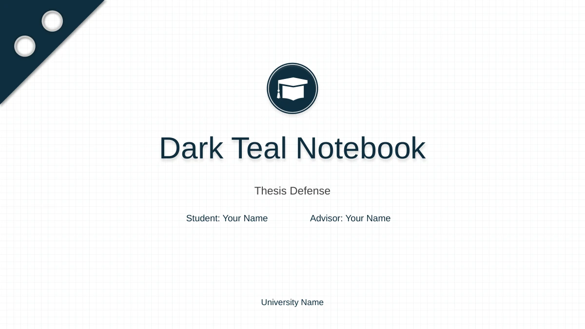 Cover headed “Dark Teal Notebook”, with “Thesis Defense” as the subtitle.