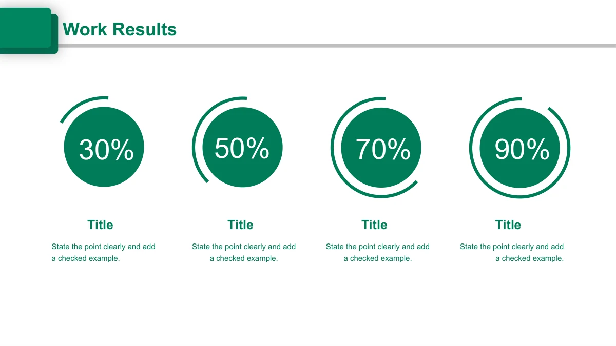 Emerald Circle Annual Review Presentation Template: Four circles and partial arcs show the samples 30%, 50%, 70% and 90%.