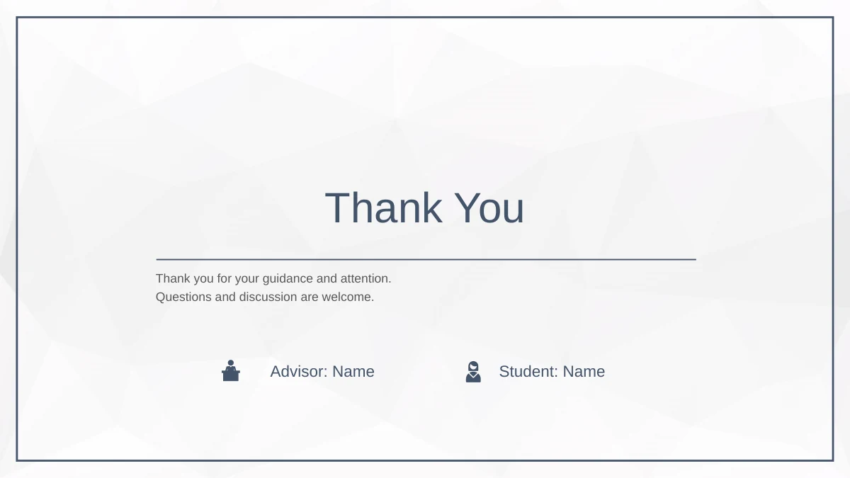 Slide 15: Thank You closes the proposal presentation, retaining the fine gray blue frame and pale polygon background.