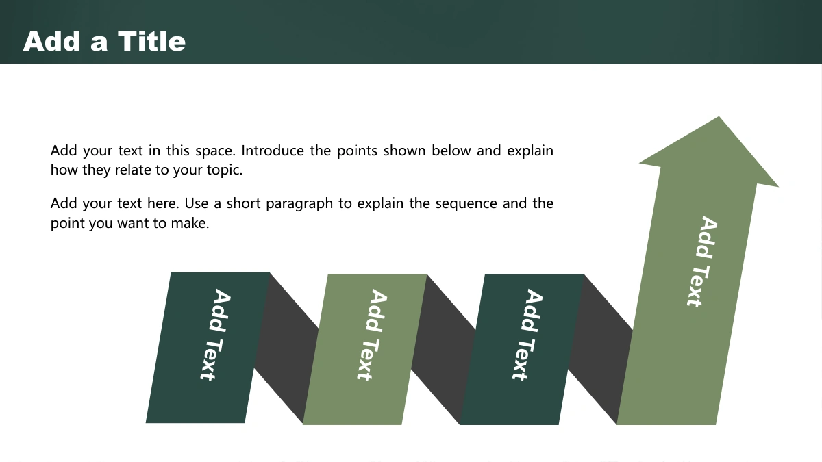 Green Chalkboard Lesson Presentation Template, slide 14: A folded ribbon alternates dark green and sage before rising to an arrowhead on the right. Two paragraphs sit above the earlier folds.