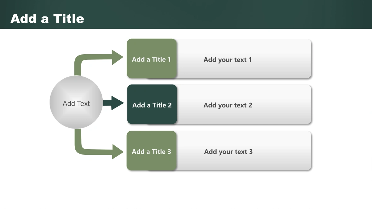 Green Chalkboard Lesson Presentation Template, slide 21: A gray circle on the left branches into three horizontal panels. Green tabs carry headings beside pale areas for explanations.