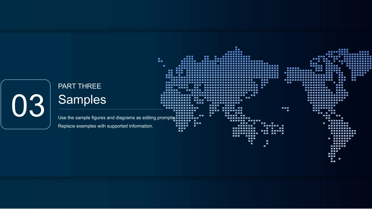 Modelo de apresentação Tecnologia de redes à meia-noite — Um grande 03 e Samples acompanham o mapa pontilhado, PART THREE e uma orientação sobre dados de exemplo.