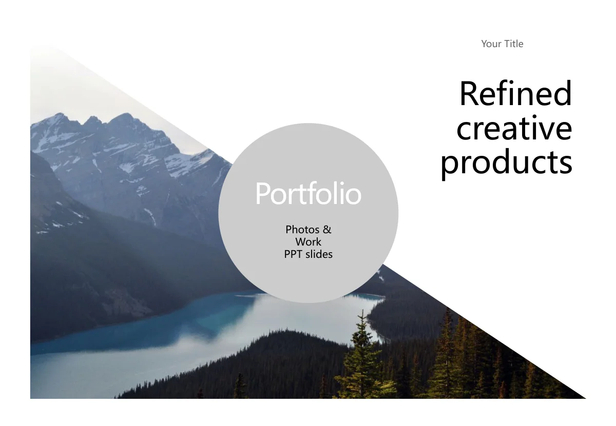 Misty Mountain Portfolio Presentation Template — slide 3: Diagonal lake and circle composition