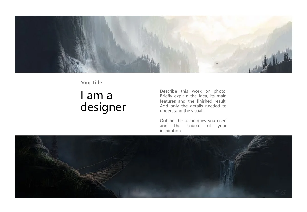 Misty Mountain Portfolio Presentation Template — slide 4: Two strips from a fantasy illustration