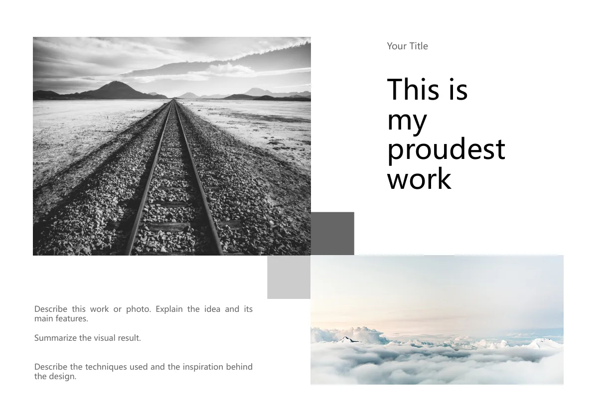 Misty Mountain Portfolio Presentation Template — slide 7: Railway and cloud photo pairing