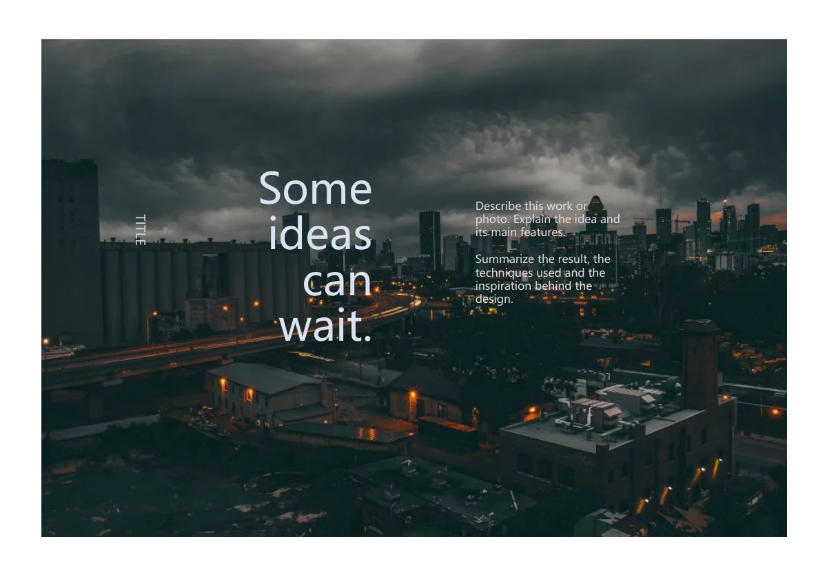 Misty Mountain Portfolio Presentation Template — slide 8: City background with stacked heading