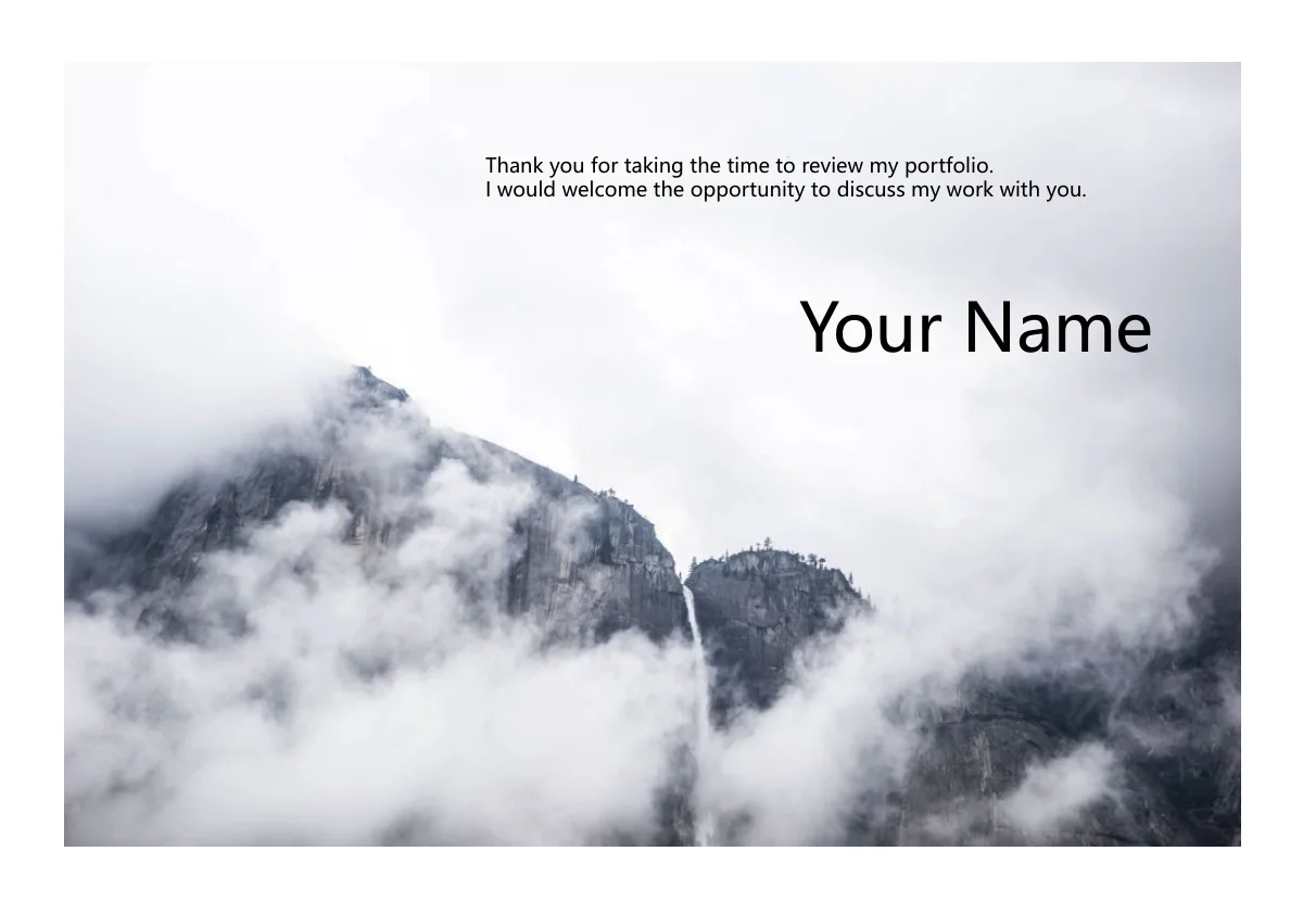 Misty Mountain Portfolio Presentation Template — slide 10: Mountain closing and thank-you message