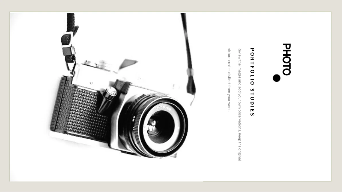 Monochrome Camera Portfolio Presentation Template — Slide 1 of 23
