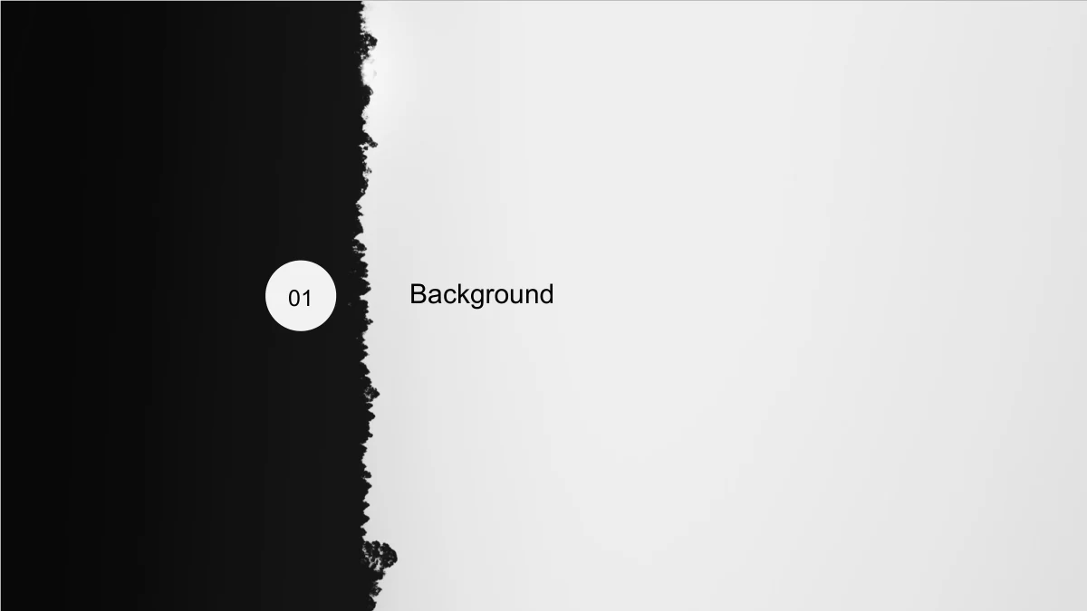 White circular 01 marker and Background heading at the edge of a black panel.