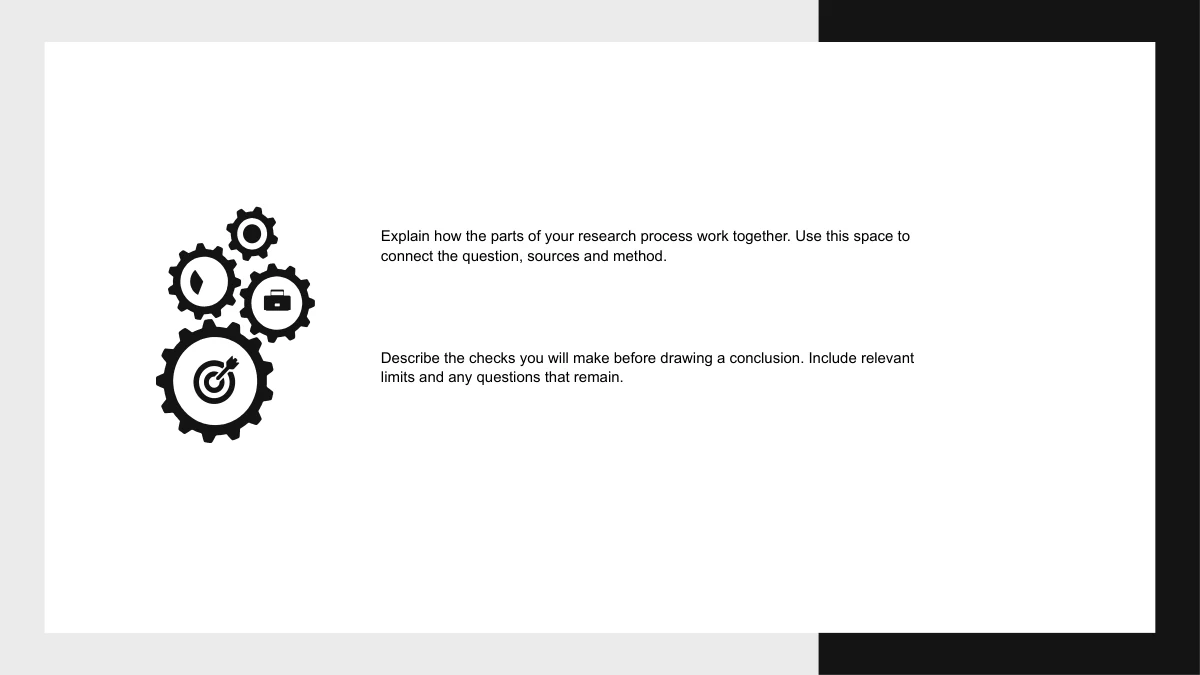 Four black gear shapes with small internal icons beside two English explanatory paragraphs.