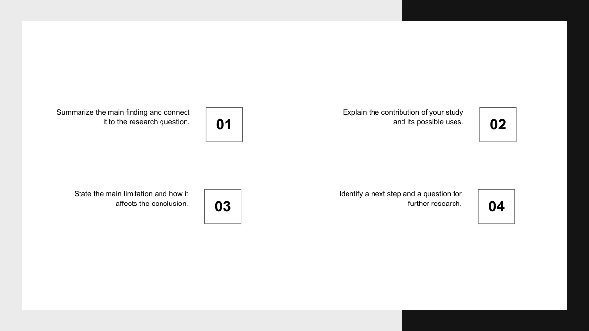 Four short English notes beside outlined square number markers in a two-by-two layout.