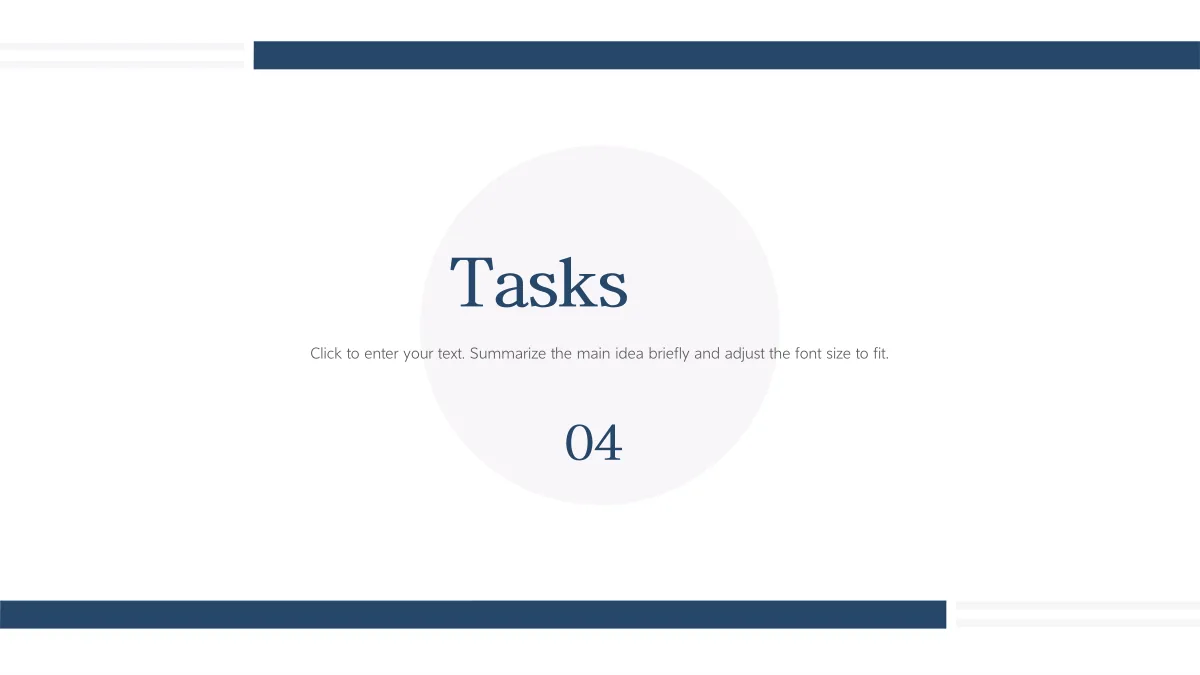 Navy Circle Teaching Presentation Template: The fourth divider introduces homework with a large central heading, a short note and the number 04. The pale circle and offset bars repeat the chapter style.