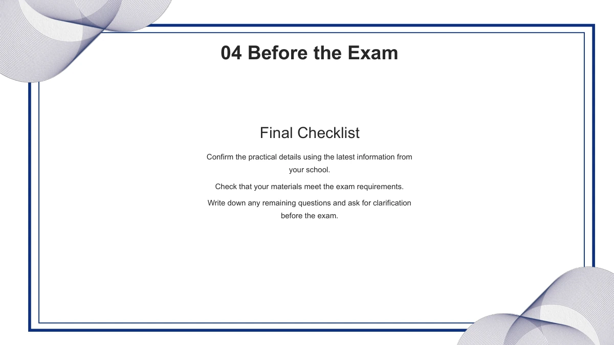 A centered heading sits above three spaced paragraphs on a plain white area within the double navy border.