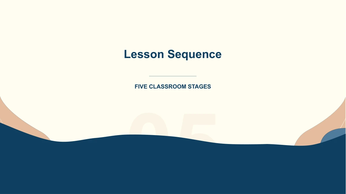 The final chapter divider introduces the classroom sequence with the same cream background and navy wave.