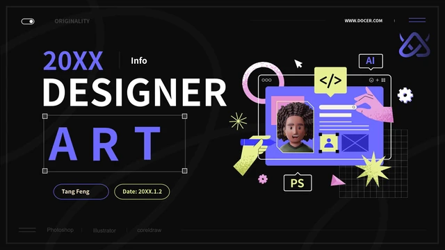 Modelo de apresentação Portfólio de designer em neon