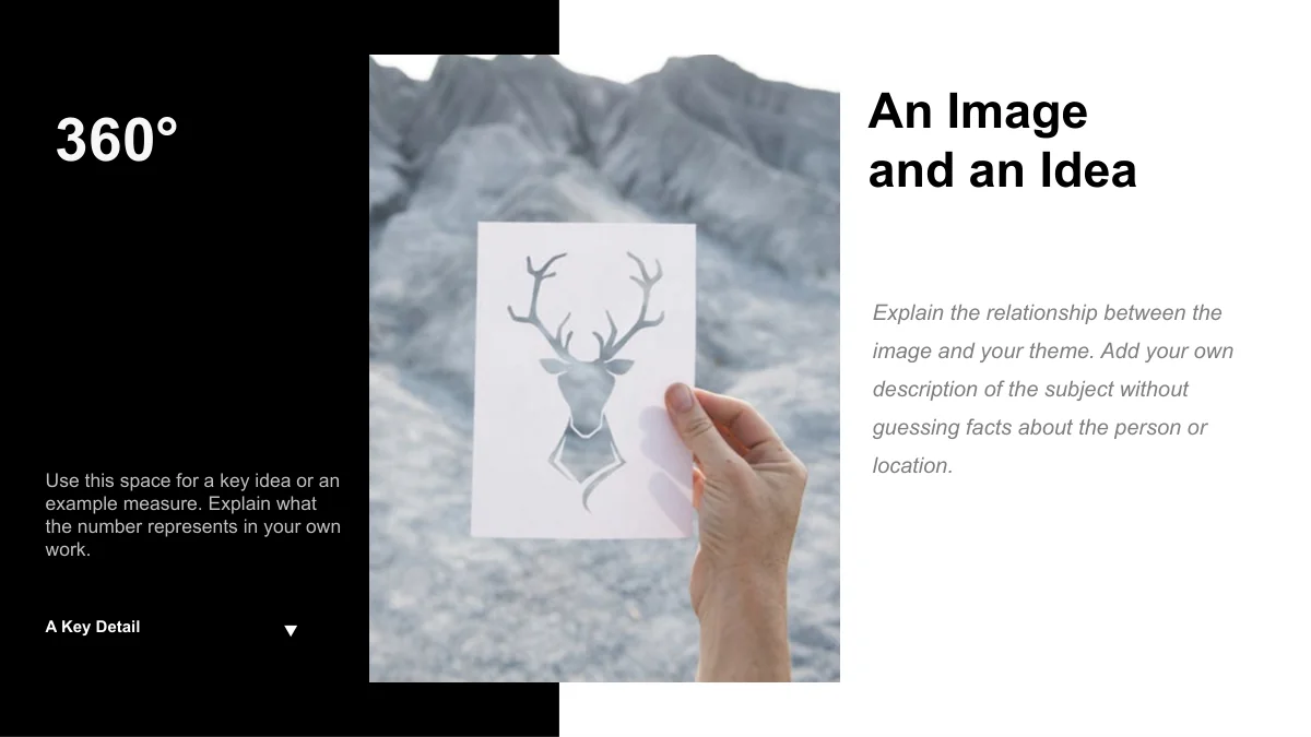 Une main tient une carte en papier illustrée d’un cerf entre un panneau de texte noir et une colonne blanche.