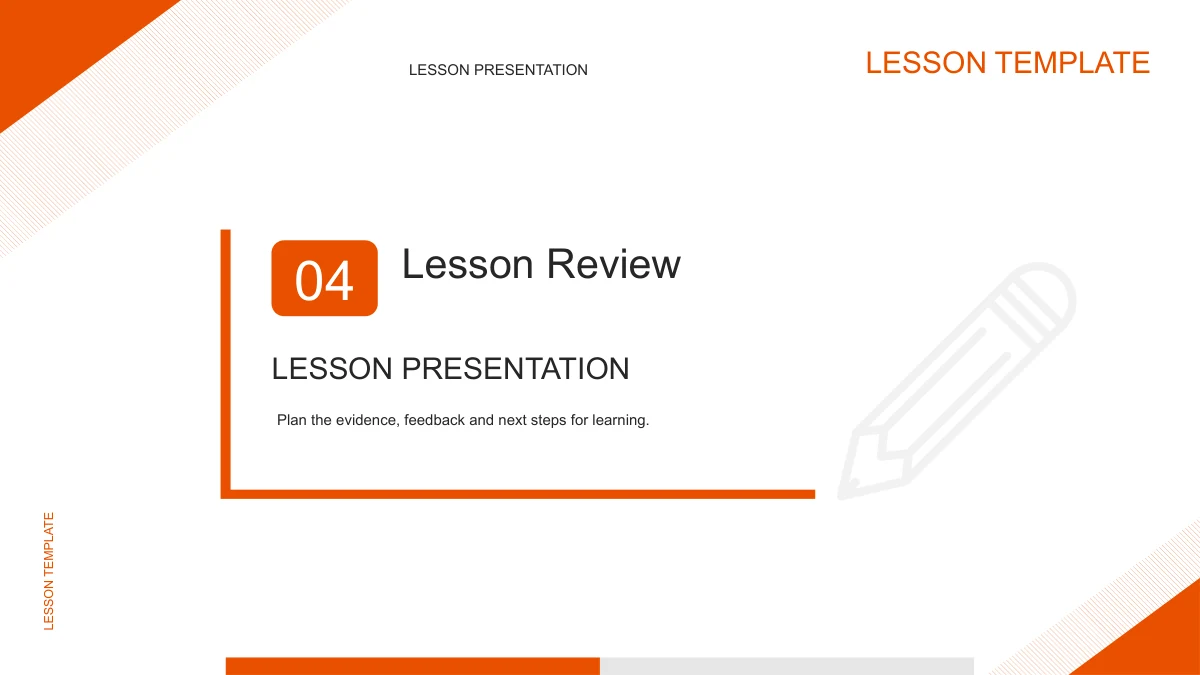 Part 04 and Lesson Review sit inside the recurring orange corner frame with a pencil outline.