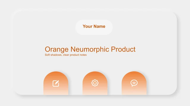 Оранжевый заголовок продукта и поле Your Name расположены на большой светлой объёмной панели над тремя арками со значками.