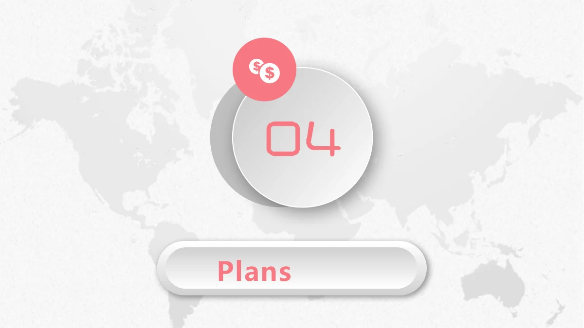 Pastel Circle Annual Review Presentation Template: A raised disc marked 04 sits on the pale world map. A coral currency-symbol circle overlaps its top, with a rounded title bar underneath.