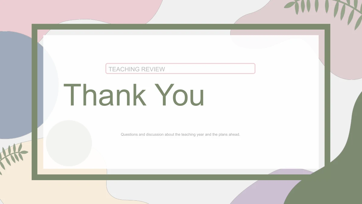 A large Thank You title sits inside the sage frame with pastel corners and fern details.