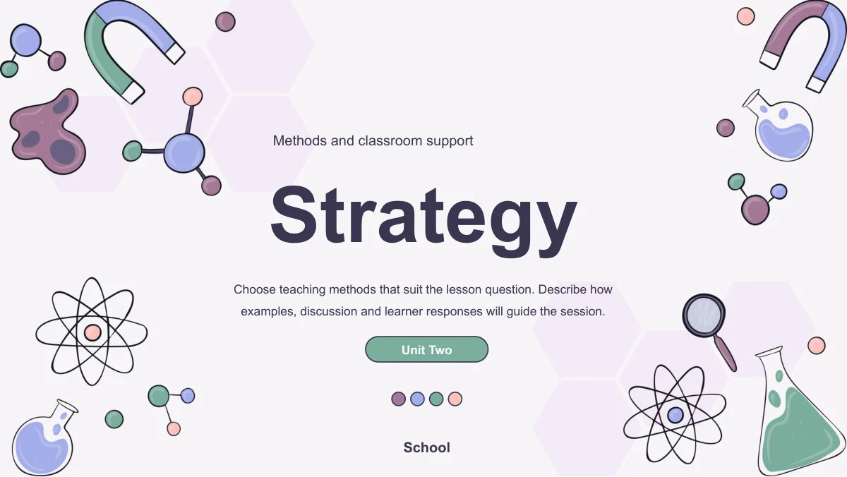 The science frame surrounds a large Strategy heading, a brief methods prompt and the Unit Two label.