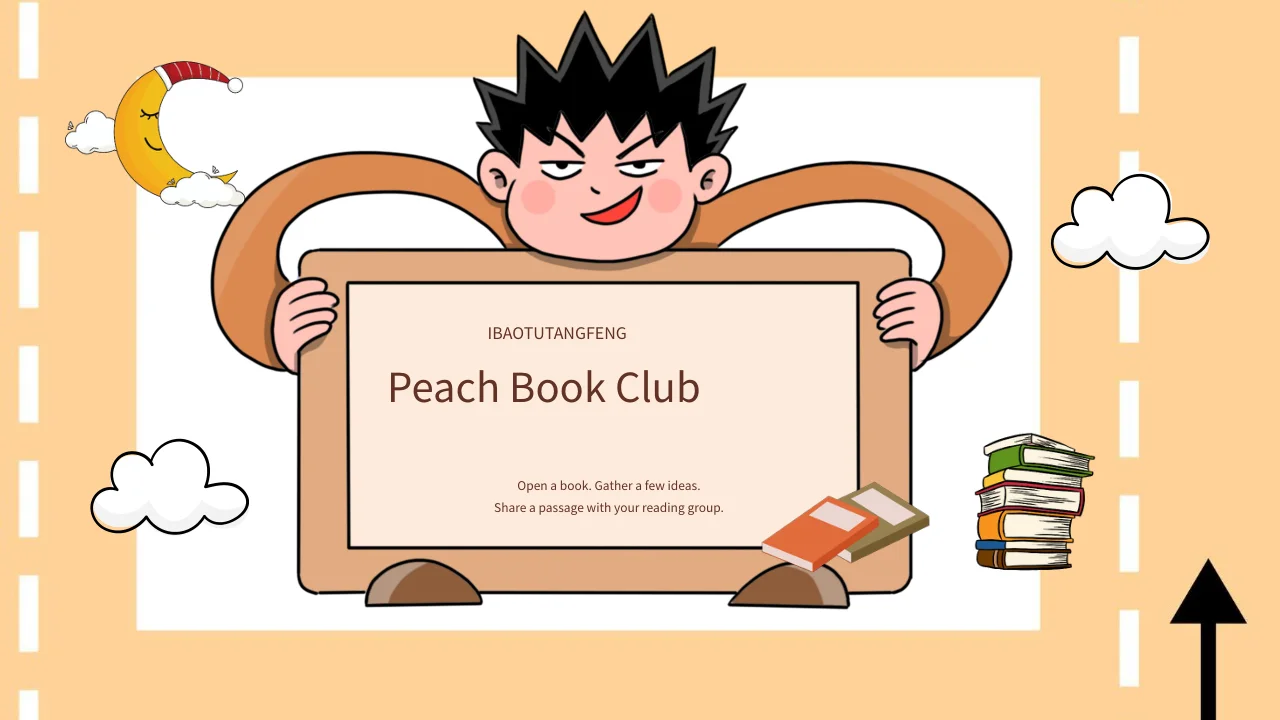Peach Cartoon Book Club Presentation Template — Slide 1 of 25