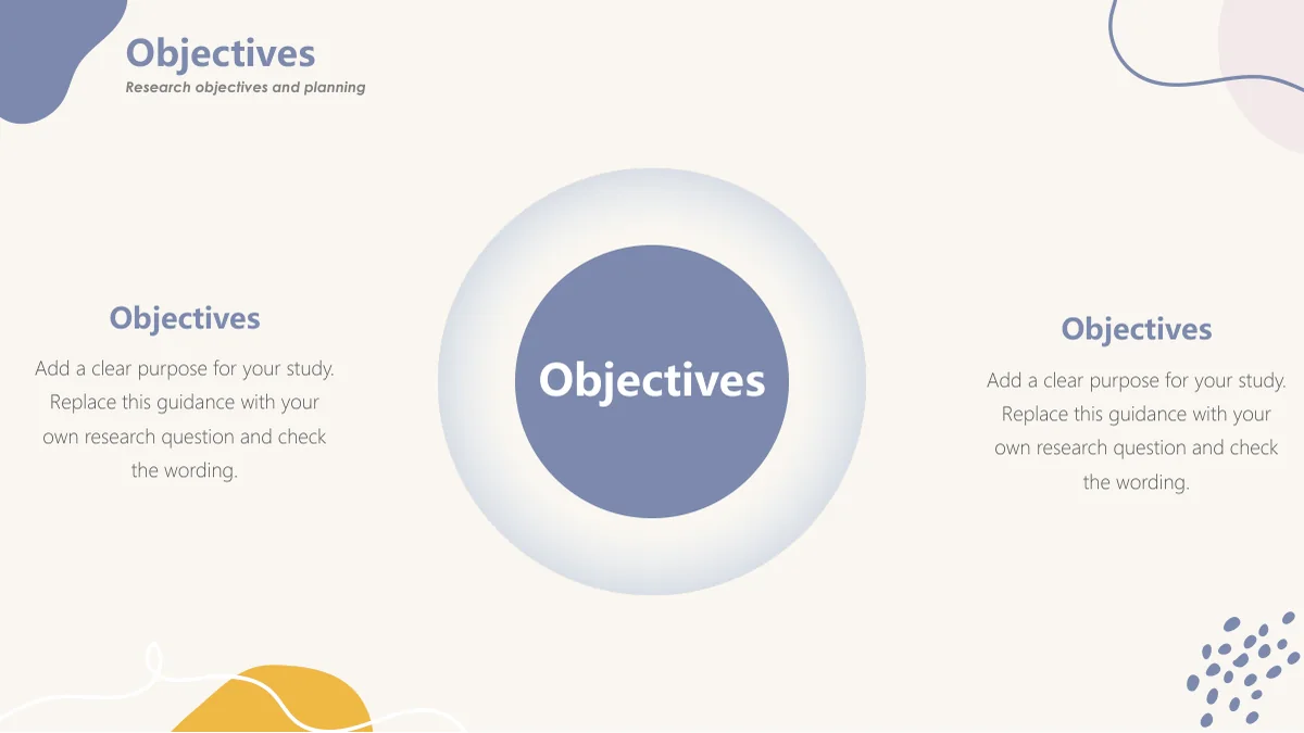 Círculo pervinca Objectives dentro de um anel claro em degradê, entre duas notas.