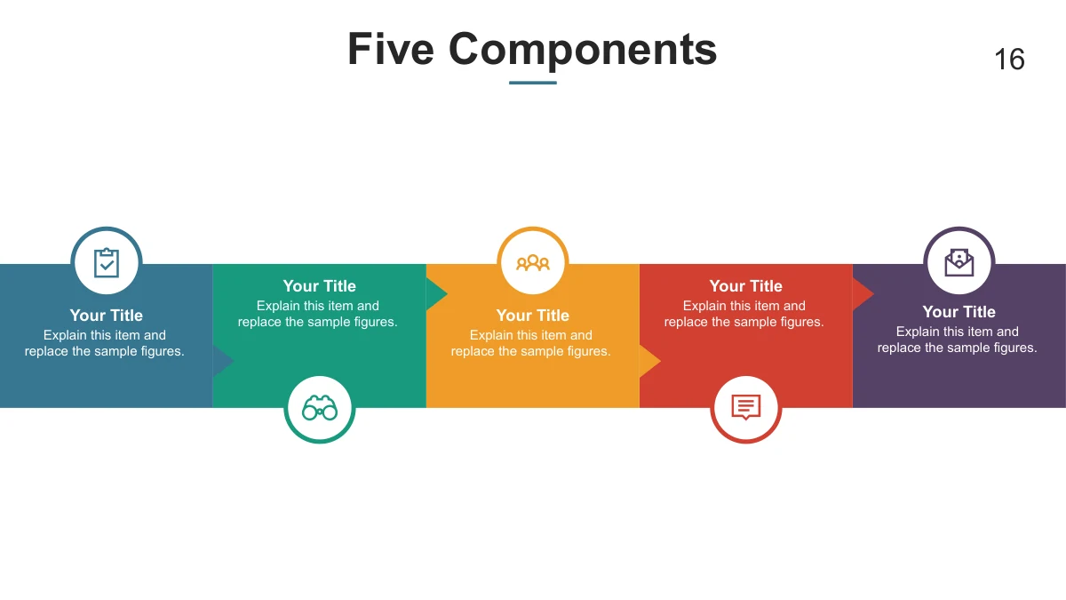 Five horizontal blocks include circular icon areas and space for notes.