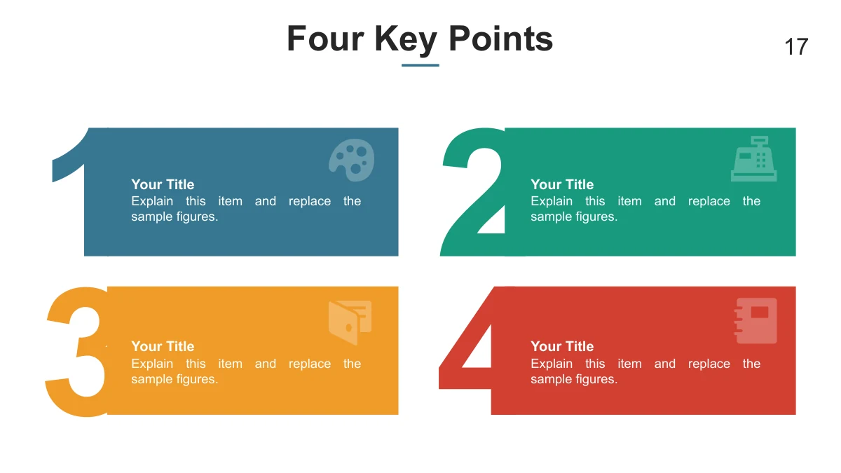 Four large numbered cards provide separate text areas.