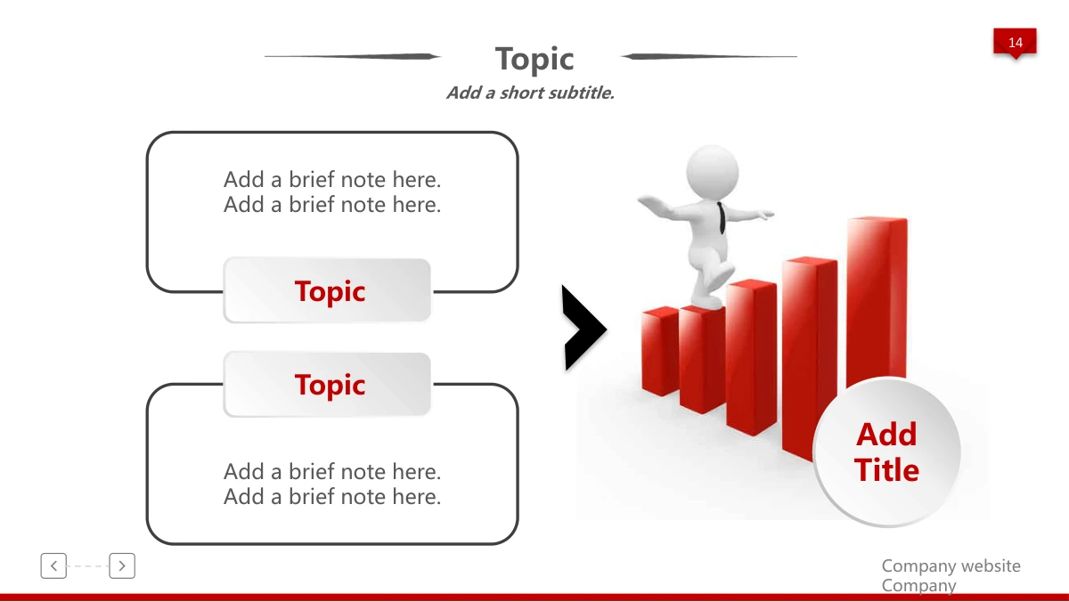 Red 3D Career Review Presentation Template: Two rounded outline boxes with raised title tabs occupy the left. A white figure steps across ascending red blocks on the right, above a pale heading disc.