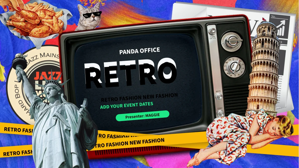 Retro Television Collage Presentation Template — Slide 1 of 24
