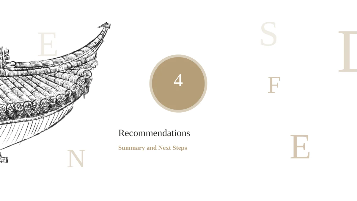Slide 15: The roofline drawing and circle 4 introduce Recommendations with the subtitle Summary and Next Steps.